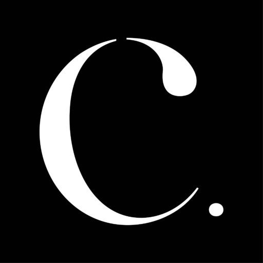 White letter 'C' on a black background with a small dot beside it.